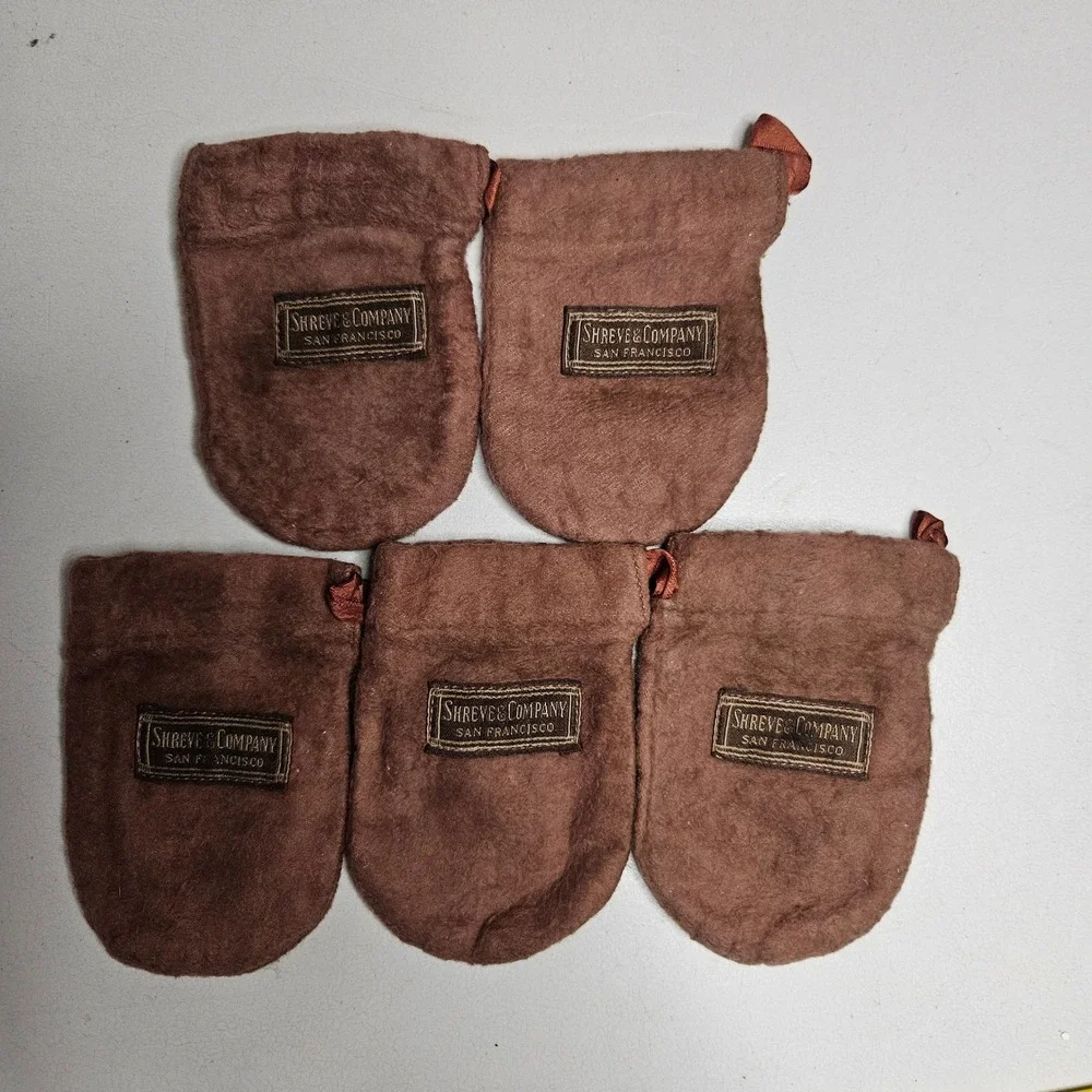 Shreve & Company San Francisco Vintage Brown Felt Jewelry Pouches Set of 5